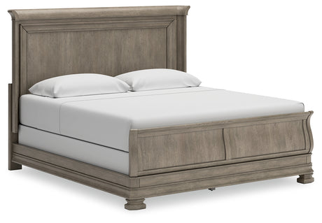 Lexorne California King Sleigh Bed with Mirrored Dresser in Gray from Ashley - Luna Furniture