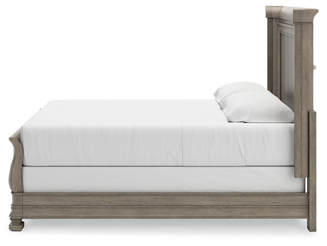 Lexorne King Sleigh Bed with Mirrored Dresser and 2 Nightstands in Gray from Ashley - Luna Furniture