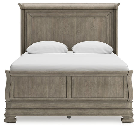 Lexorne Queen Sleigh Bed with Mirrored Dresser and 2 Nightstands in Gray from Ashley - Luna Furniture