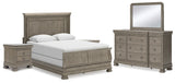 Lexorne Queen Sleigh Bed with Mirrored Dresser and 2 Nightstands in Gray from Ashley - Luna Furniture