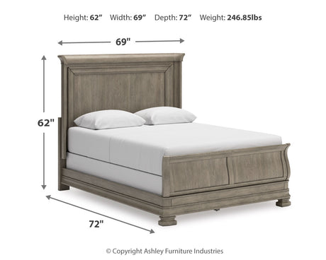 Lexorne Queen Sleigh Bed with Mirrored Dresser and 2 Nightstands in Gray from Ashley - Luna Furniture