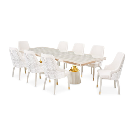 Carmela Shimmer Ivory Pedestal Dining Table from Michael Amini - Luna Furniture