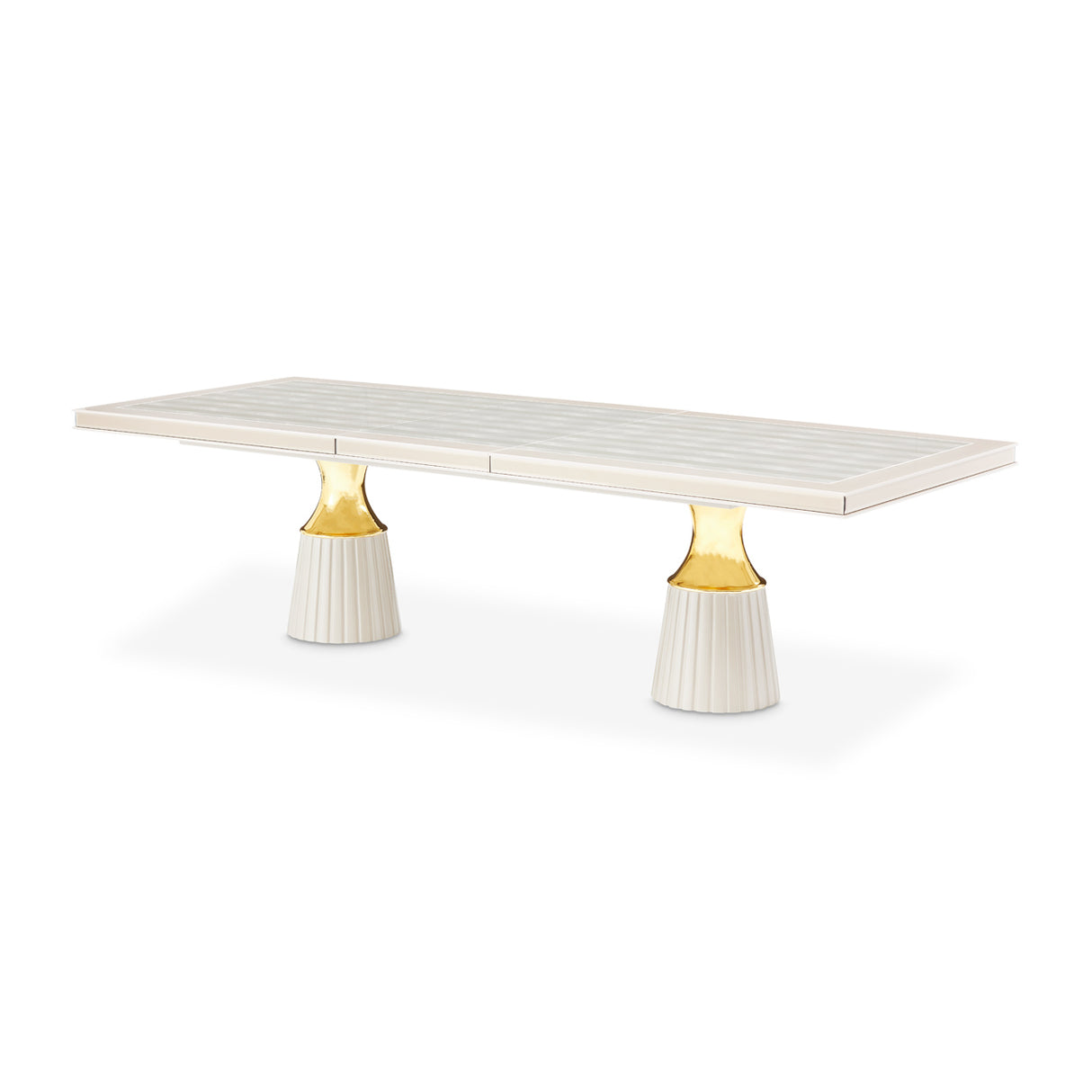 Carmela Shimmer Ivory Pedestal Dining Table from Michael Amini - Luna Furniture