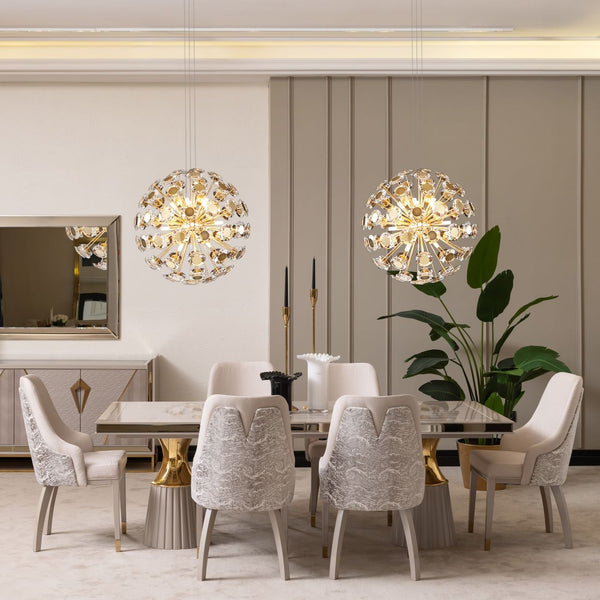 Carmela Shimmer Ivory Pedestal Dining Table