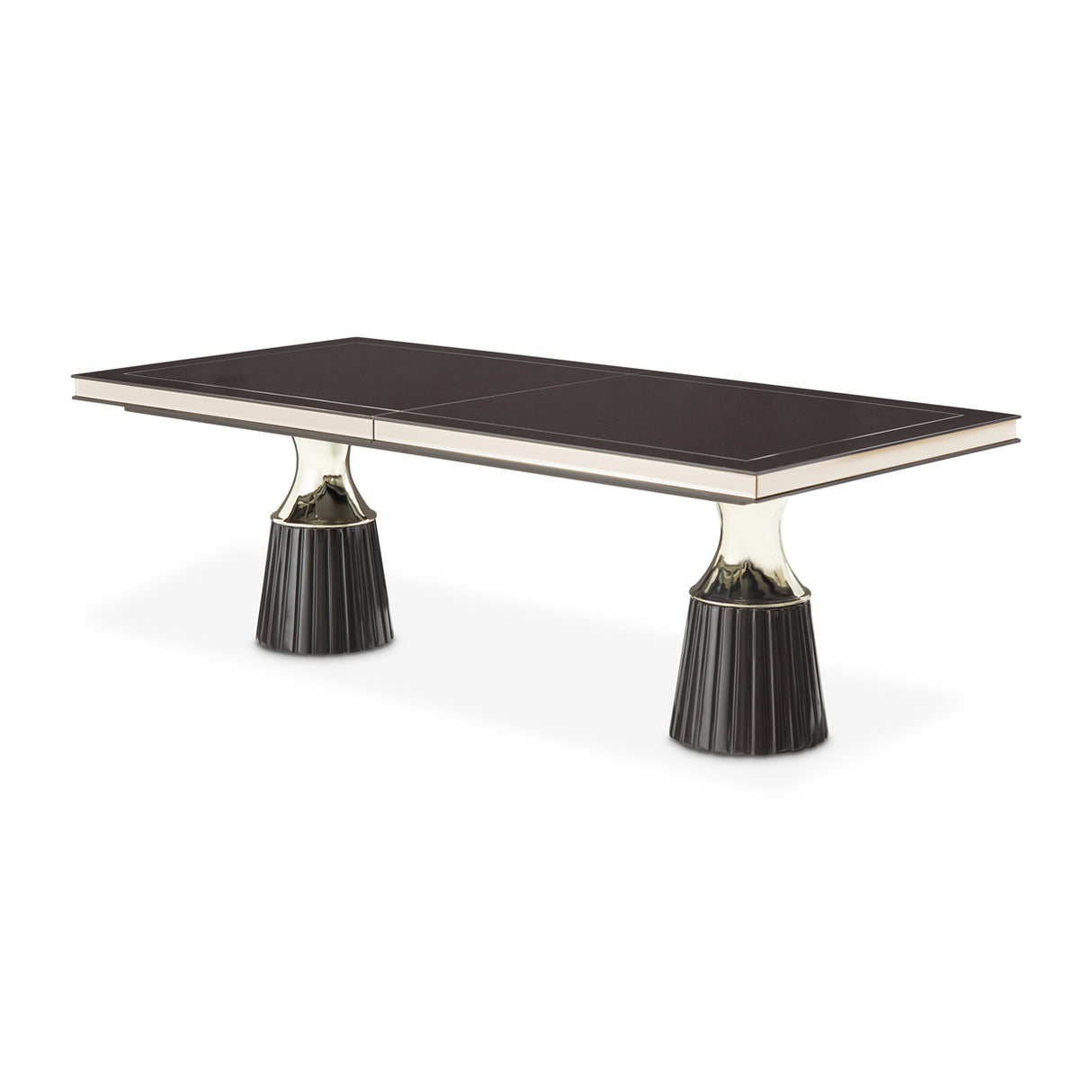 Carmela Glossy Charcoal Sand Pedestal Dining Table from Michael Amini - Luna Furniture