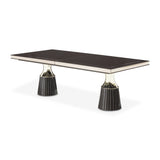 Carmela Glossy Charcoal Sand Pedestal Dining Table from Michael Amini - Luna Furniture