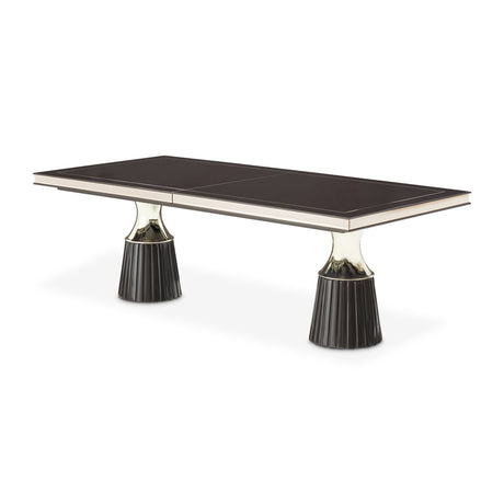 Carmela Glossy Charcoal Sand Pedestal Dining Table from Michael Amini - Luna Furniture
