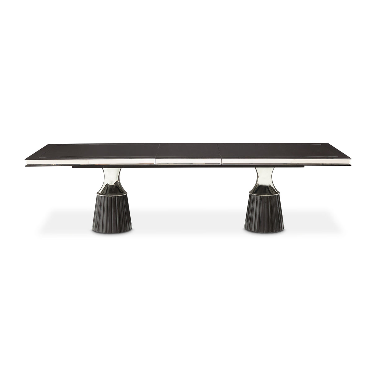 Carmela Glossy Charcoal Sand Pedestal Dining Table from Michael Amini - Luna Furniture