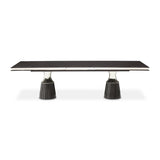 Carmela Glossy Charcoal Sand Pedestal Dining Table from Michael Amini - Luna Furniture