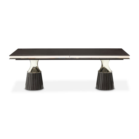 Carmela Glossy Charcoal Sand Pedestal Dining Table from Michael Amini - Luna Furniture