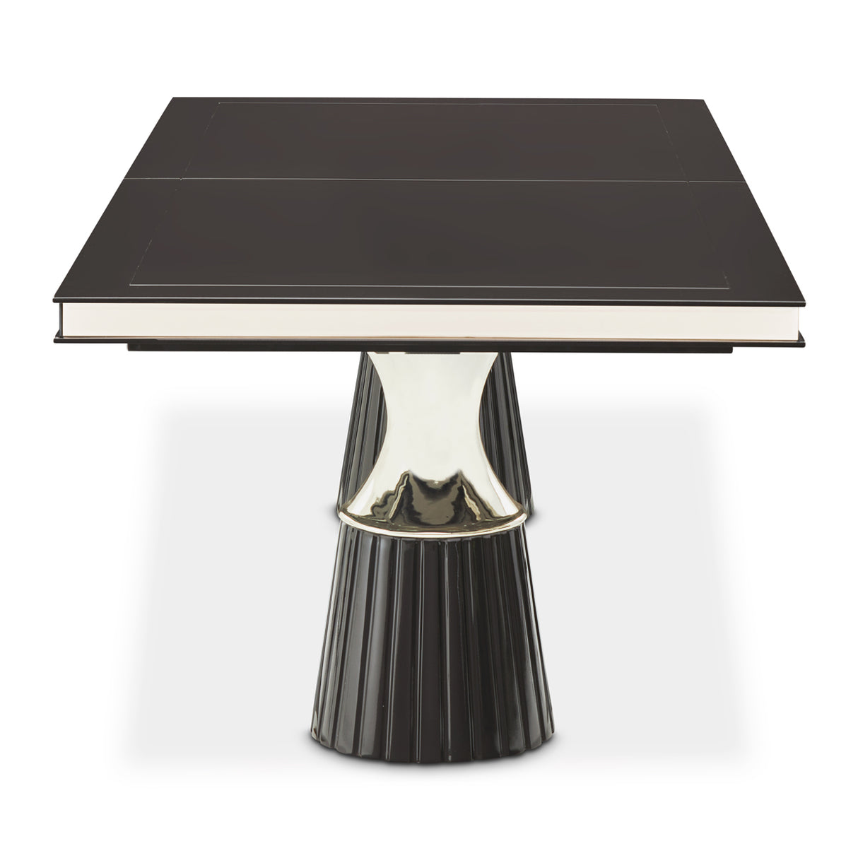 Carmela Glossy Charcoal Sand Pedestal Dining Table from Michael Amini - Luna Furniture