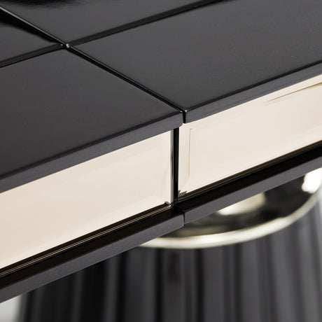 Carmela Glossy Charcoal Sand Pedestal Dining Table from Michael Amini - Luna Furniture