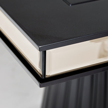 Carmela Glossy Charcoal Sand Pedestal Dining Table from Michael Amini - Luna Furniture