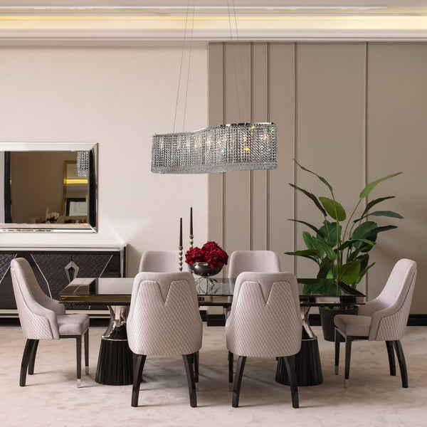 Carmela Glossy Charcoal Sand Pedestal Dining Table