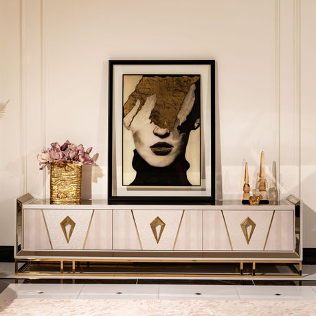 Carmela Shimmer Ivory Media Cabinet from Michael Amini - Luna Furniture
