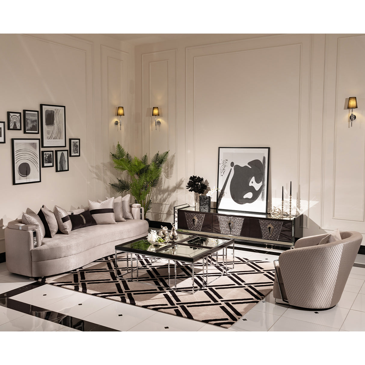 Carmela Glossy Charcoal Sand Media Cabinet from Michael Amini - Luna Furniture