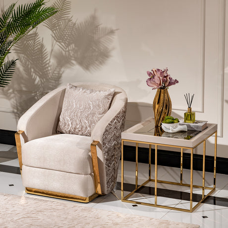 Carmela Shimmer Ivory End Table from Michael Amini - Luna Furniture