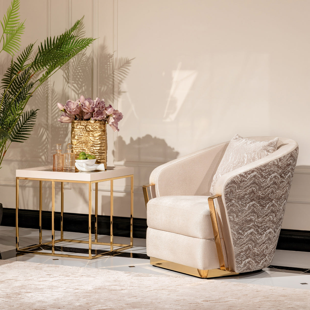 Carmela Shimmer Ivory End Table from Michael Amini - Luna Furniture