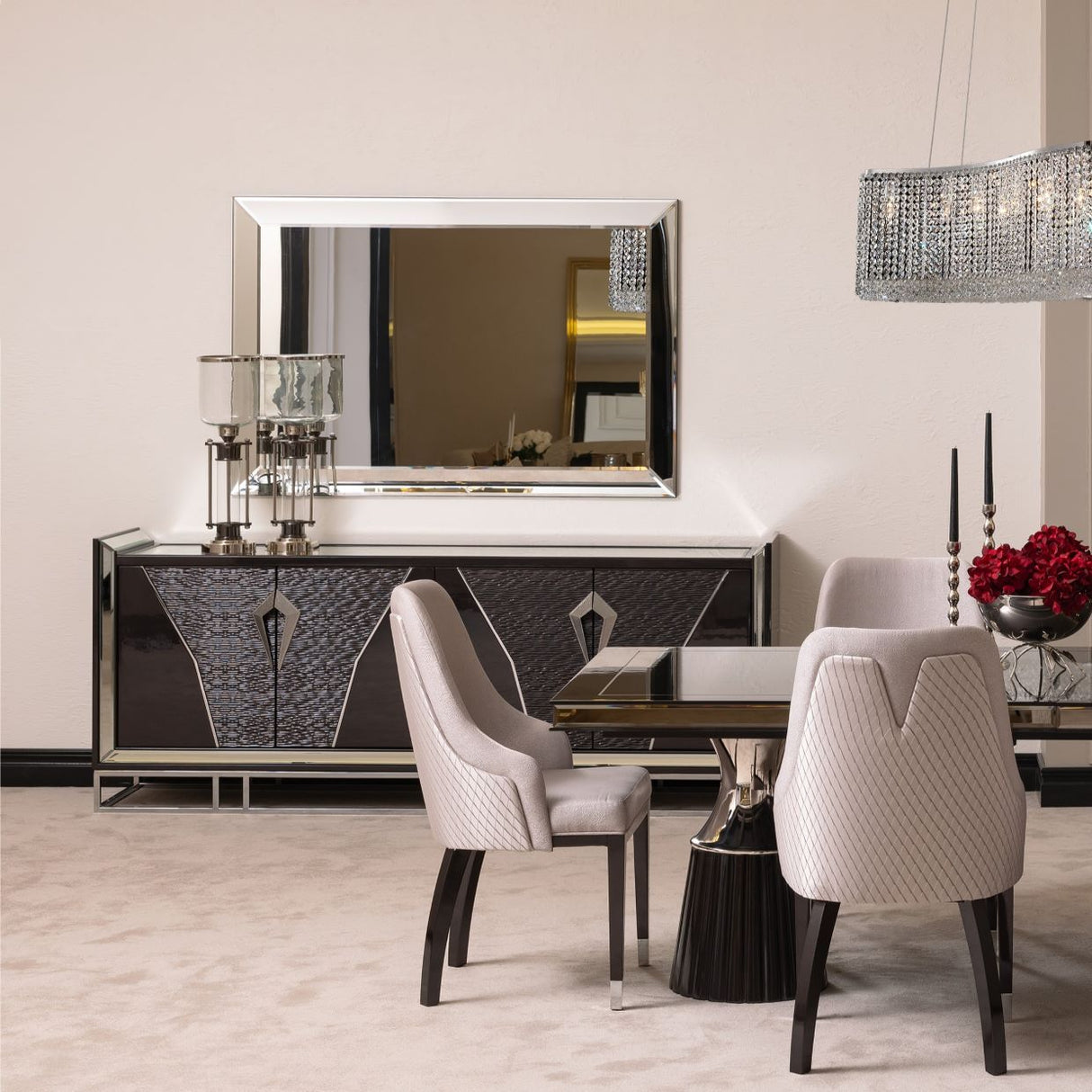 Carmela Glossy Charcoal Sand Wall Mirror from Michael Amini - Luna Furniture