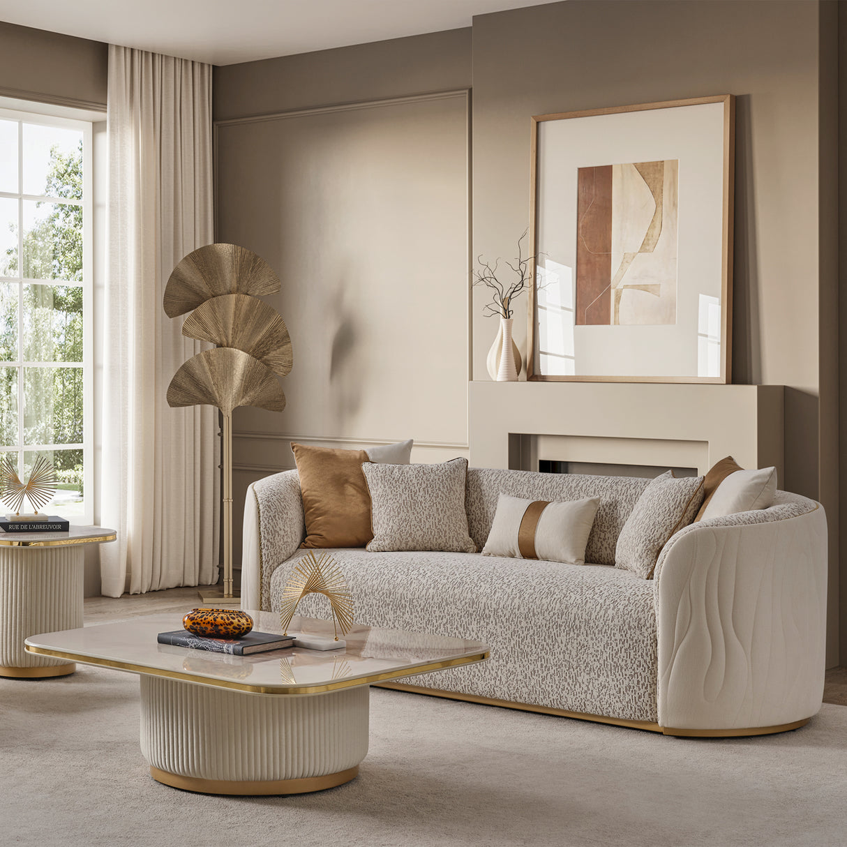 Gineverra Ivory Gold Sofa Biscotti Ivory Gold from Michael Amini - Luna Furniture