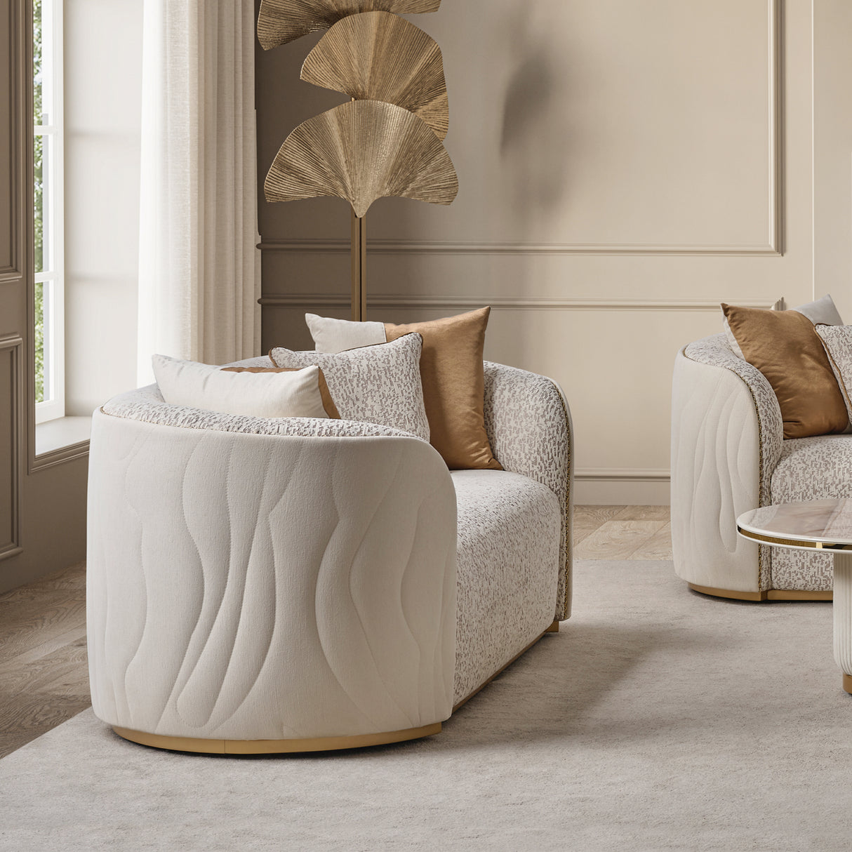 Gineverra Ivory Gold Sofa Biscotti Ivory Gold from Michael Amini - Luna Furniture