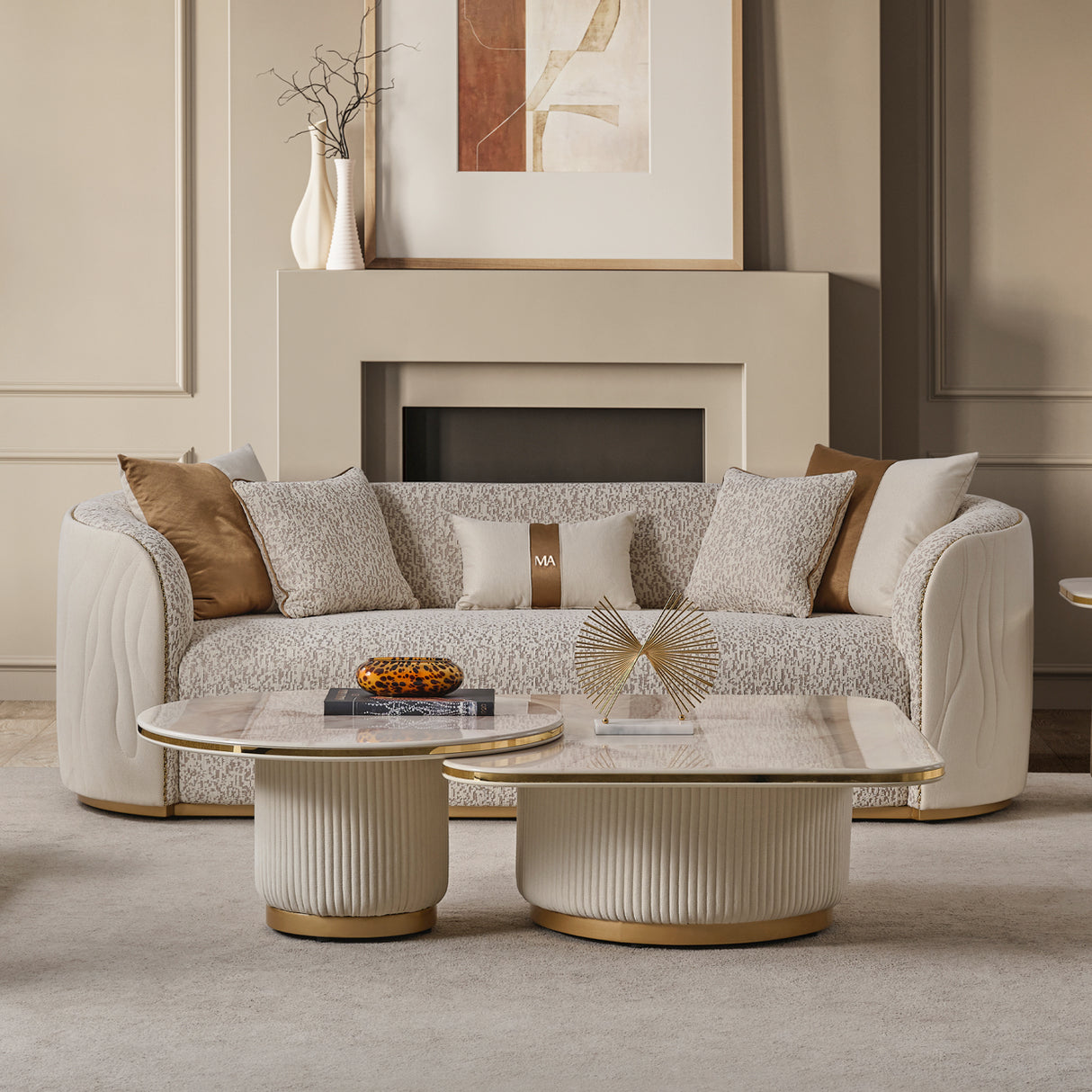 Gineverra Ivory Gold Sofa Biscotti Ivory Gold from Michael Amini - Luna Furniture