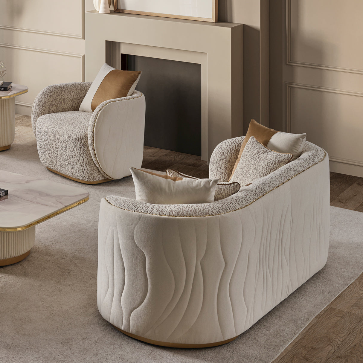 Gineverra Ivory Gold Loveseat Biscotti Ivory Gold from Michael Amini - Luna Furniture