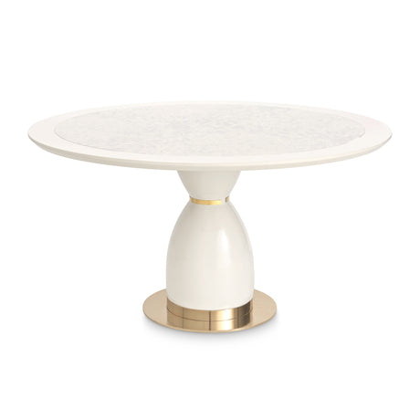 Lisbon Silken Matte Cream Round Dining Table from Michael Amini - Luna Furniture