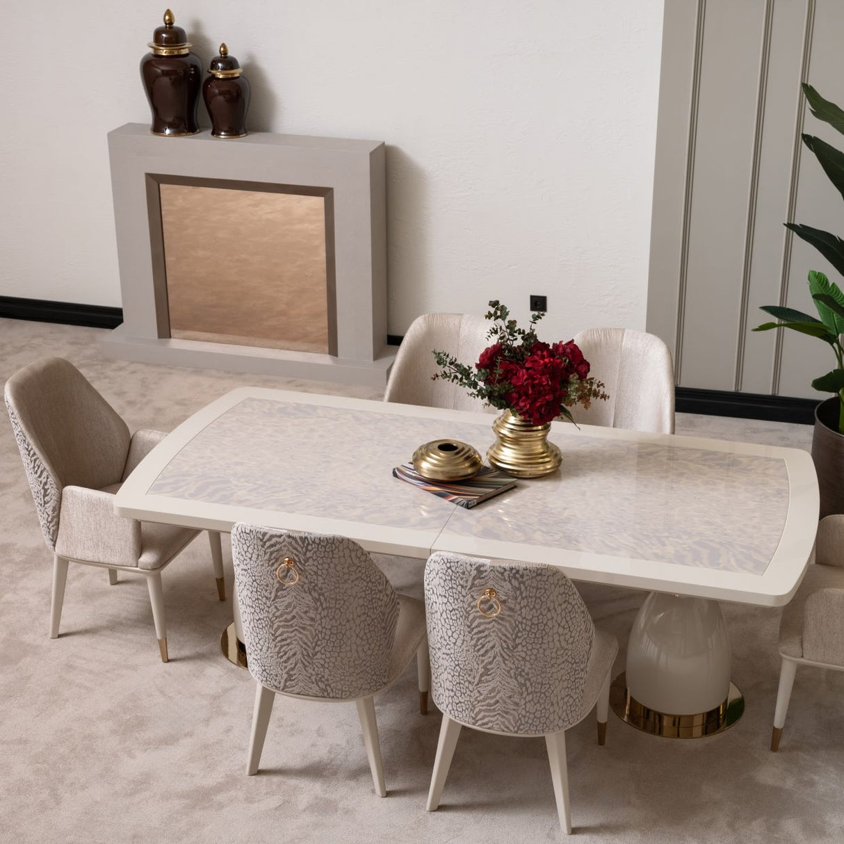 Lisbon Silken Matte Cream Dining Table from Michael Amini - Luna Furniture