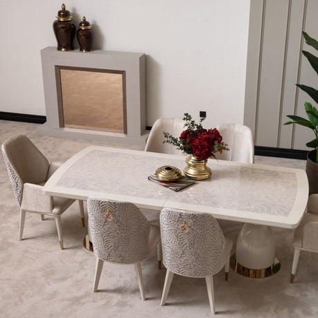 Lisbon Silken Matte Cream Dining Table from Michael Amini - Luna Furniture
