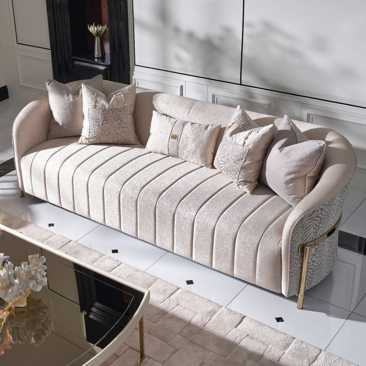 Lisbon Gold Sofa Opal Gold from Michael Amini - Luna Furniture