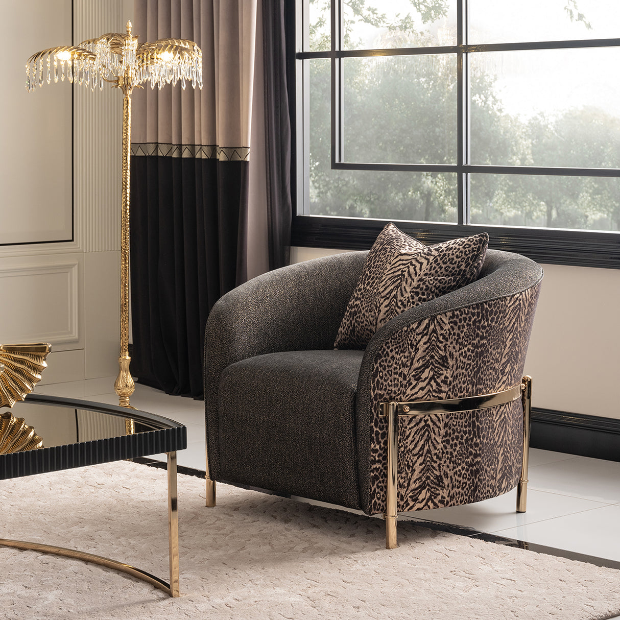 Lisbon Gold Chair Onyx Gold from Michael Amini - Luna Furniture