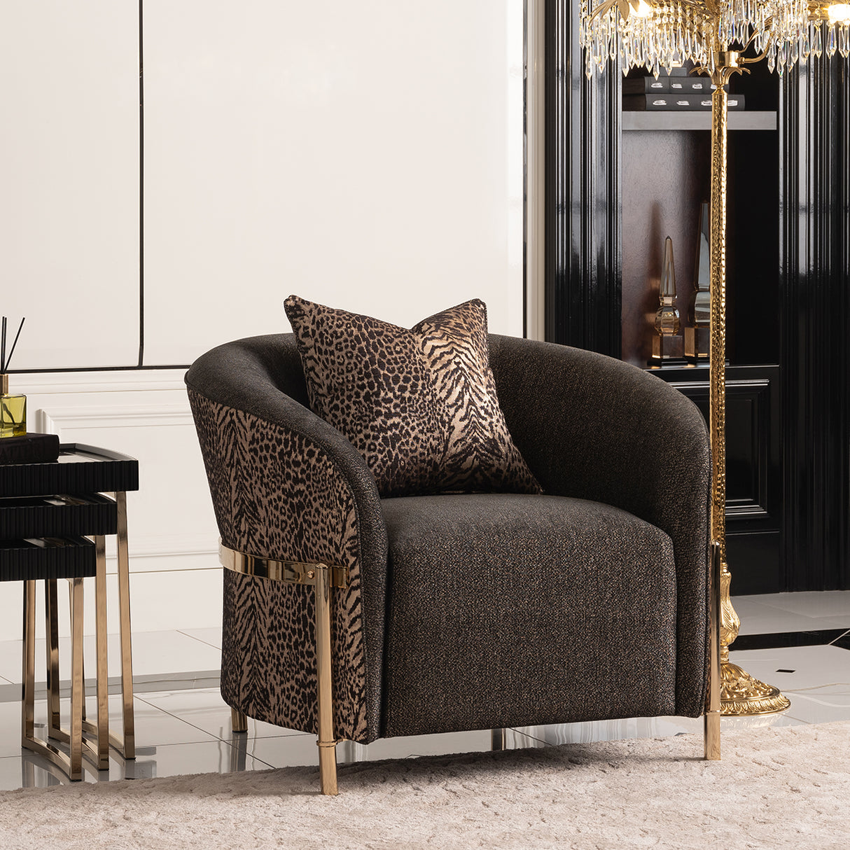 Lisbon Gold Chair Onyx Gold from Michael Amini - Luna Furniture