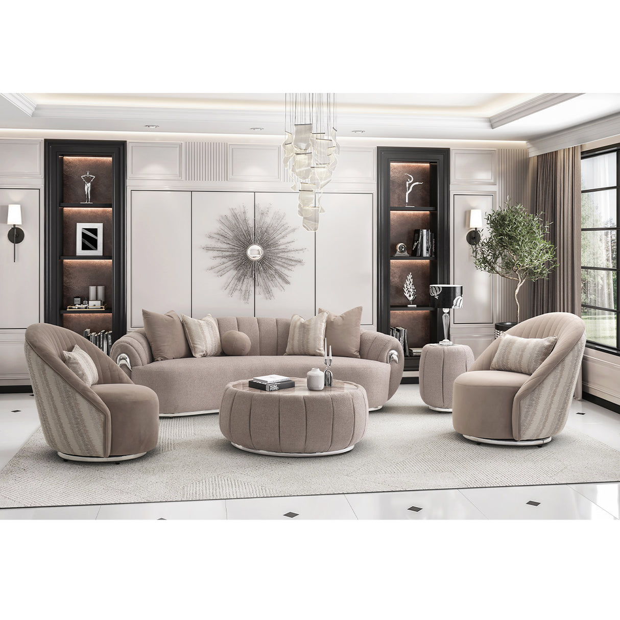 Lucca Silver Swivel Chair Silver from Michael Amini - Luna Furniture