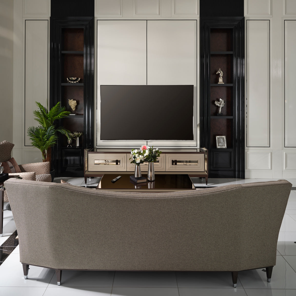 Lousanne Glossy Mocha Sand Media Cabinet from Michael Amini - Luna Furniture