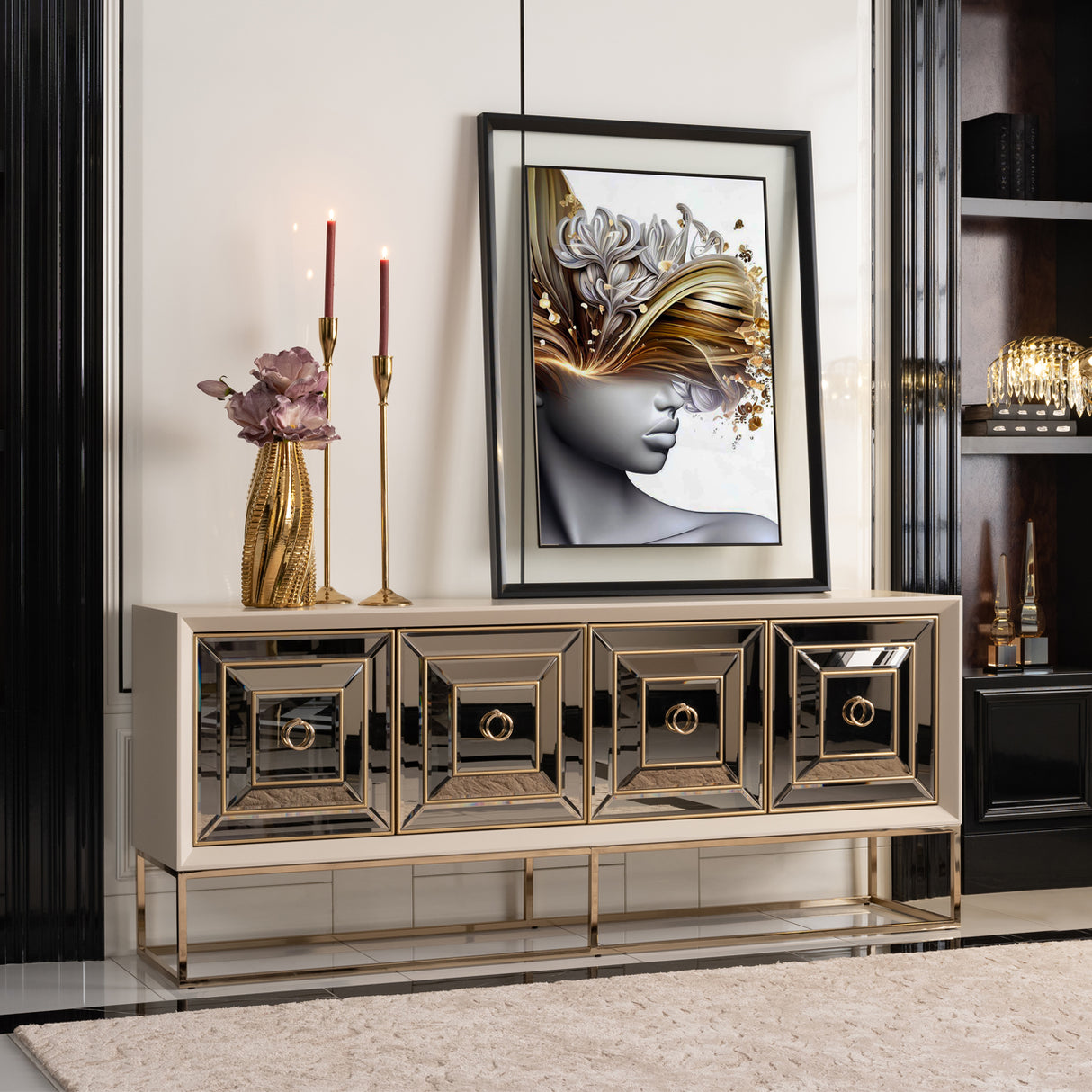 Madison Glistening Gold Console 2pc Glistening Gold from Michael Amini - Luna Furniture