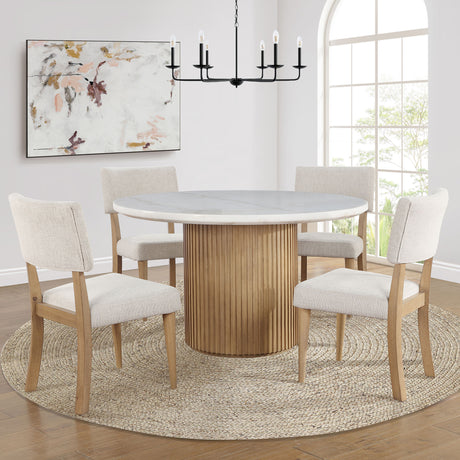 Colvin Toffee 52″ Round White Marble Top Dining Table from Steve Silver - Luna Furniture