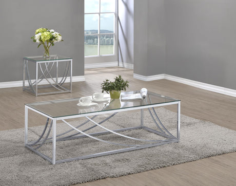Lille Chrome 2-Piece Glass Top Coffee and End Table Set from Coaster - Luna Furniture