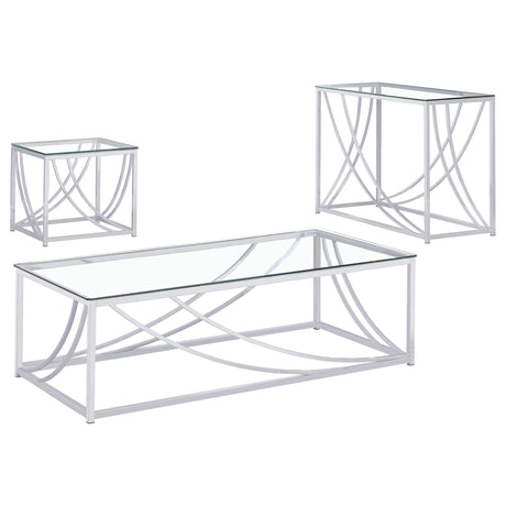 Lille Chrome 3-Piece Glass Top Coffee, End and Sofa Table Set from Coaster - Luna Furniture