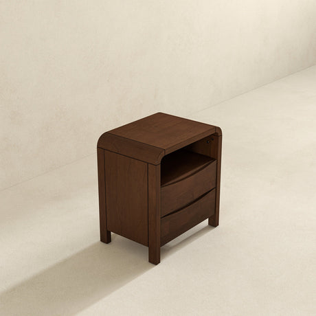 Lionel Walnut Brown Mid Century Modern Solid Wood Nightstand 2-Drawer from Ashcroft Furniture - Luna Furniture