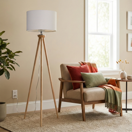Lirios Three Legged Wooden Strip Floor Lamp - Natural from Ashcroft Furniture - Luna Furniture