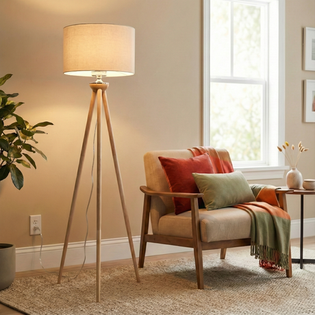 Lirios Three Legged Wooden Strip Floor Lamp - Natural from Ashcroft Furniture - Luna Furniture
