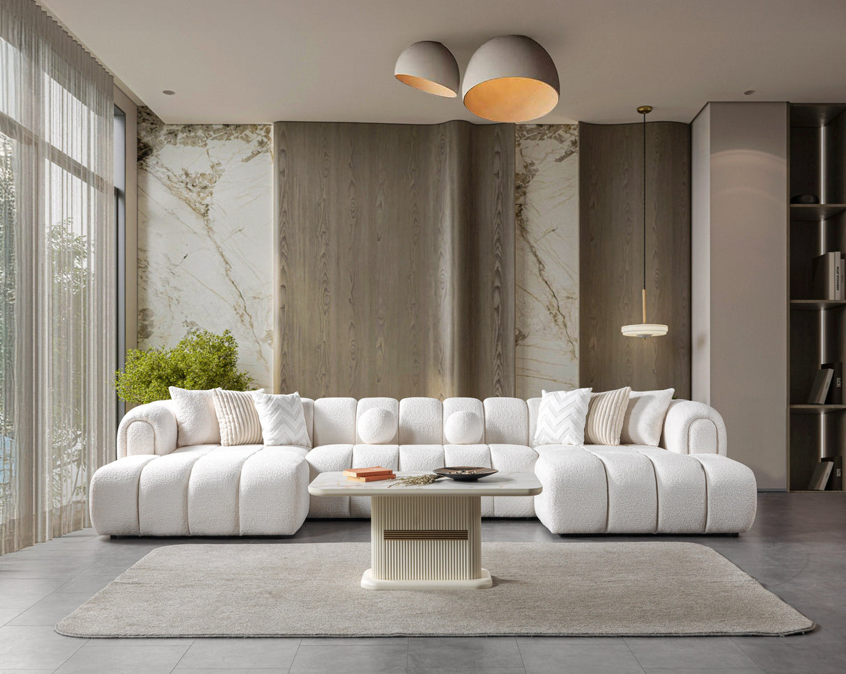 Lis Ivory Boucle Double Chaise 147" Sectional from Nova Furniture - Luna Furniture