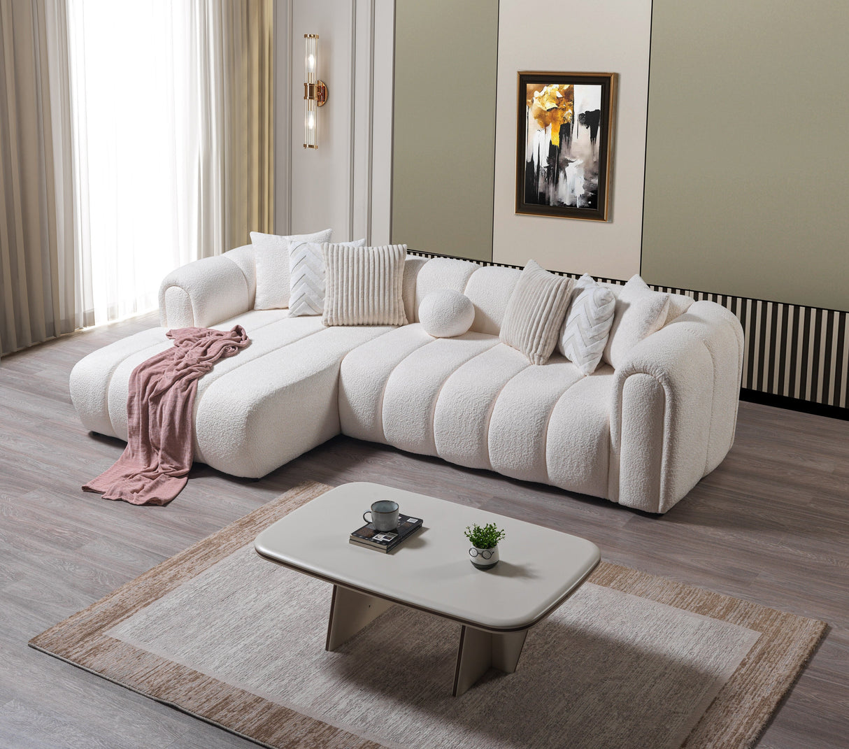 Lis Ivory Boucle LAF 115" Sectional - LISIV-LSEC