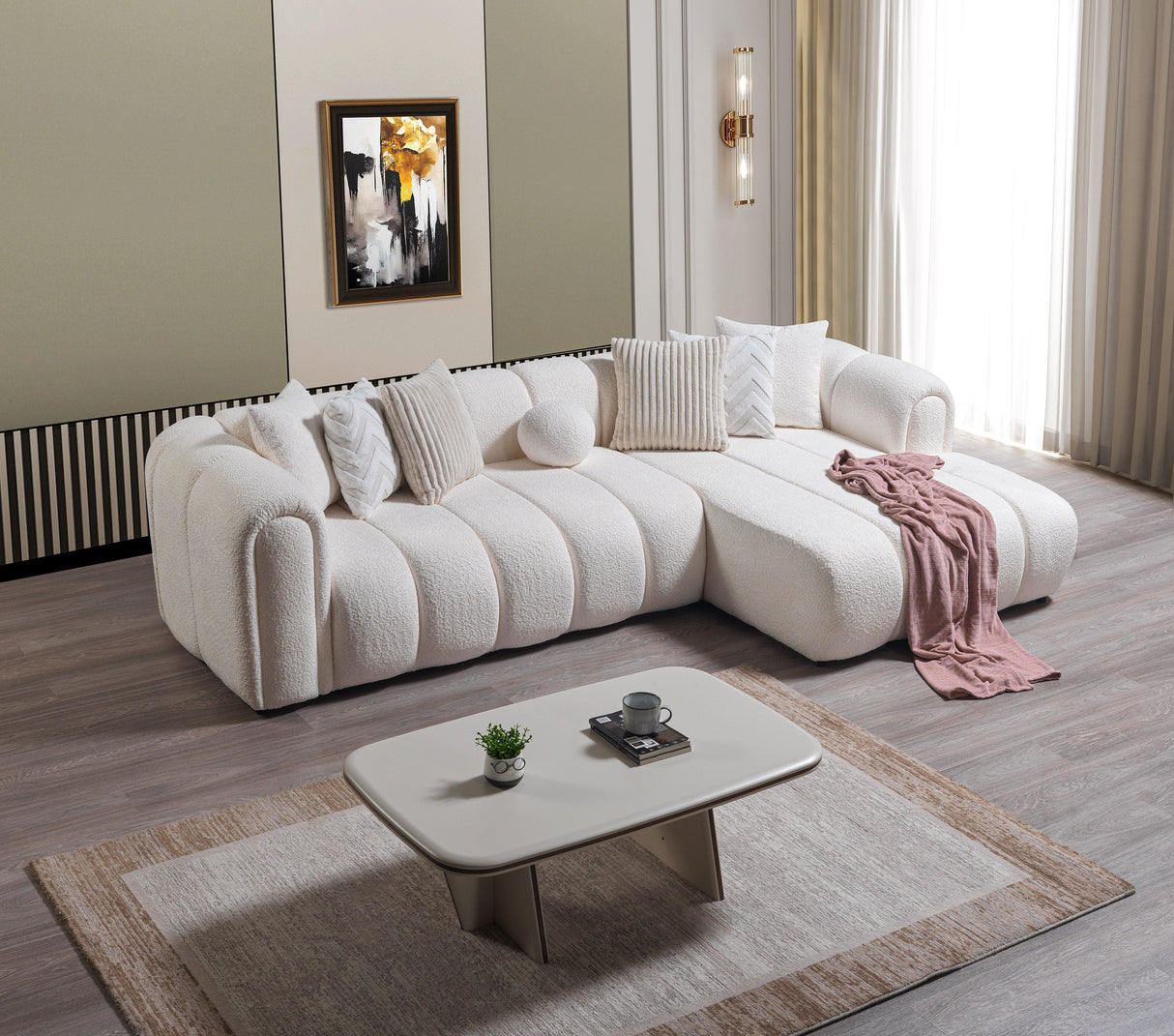 Lis Ivory Boucle RAF Sectional from Nova Furniture - Luna Furniture