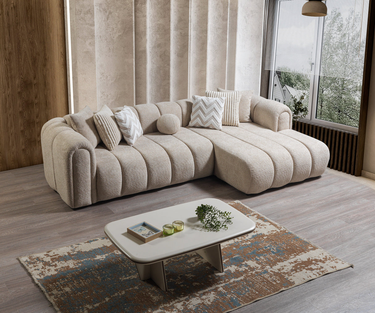 Lis Sand Boucle RAF Sectional from Nova Furniture - Luna Furniture