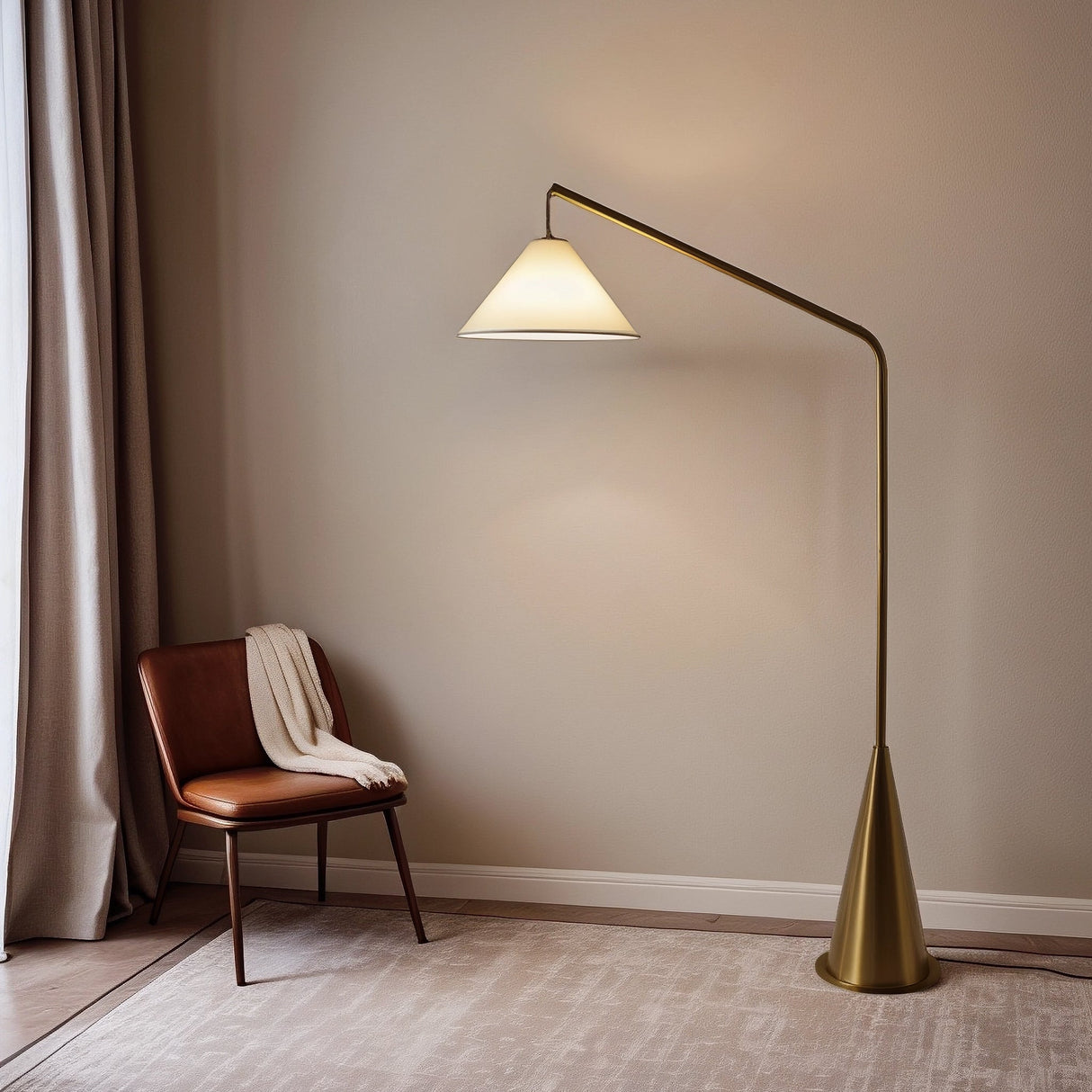 Lisbon Black Floor Lamp with On/Off Switch Coned Base Hanging White Fabric Shade from Midinmod - Luna Furniture