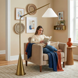Lisbon Black Floor Lamp with On/Off Switch Coned Base Hanging White Fabric Shade from Ashcroft Furniture - Luna Furniture