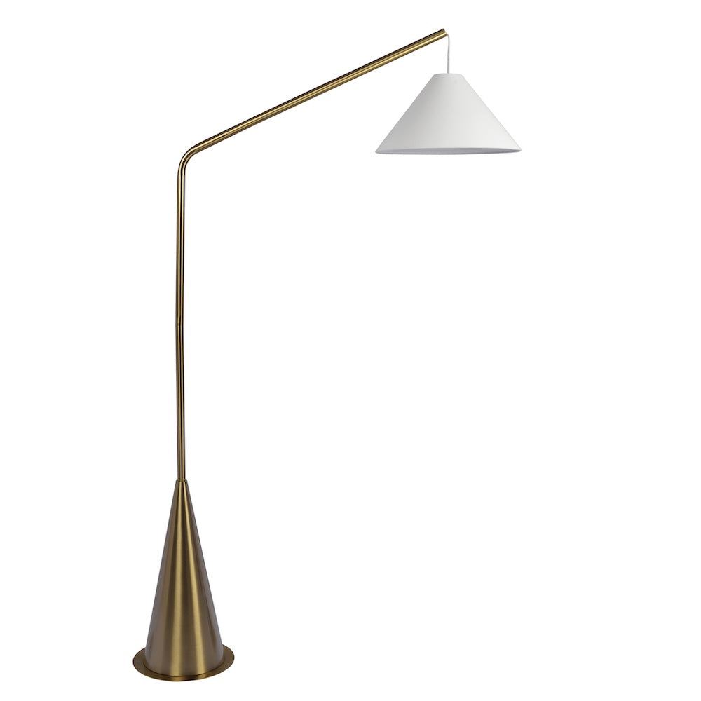 Lisbon Black Floor Lamp with On/Off Switch Coned Base Hanging White Fabric Shade from Ashcroft Furniture - Luna Furniture