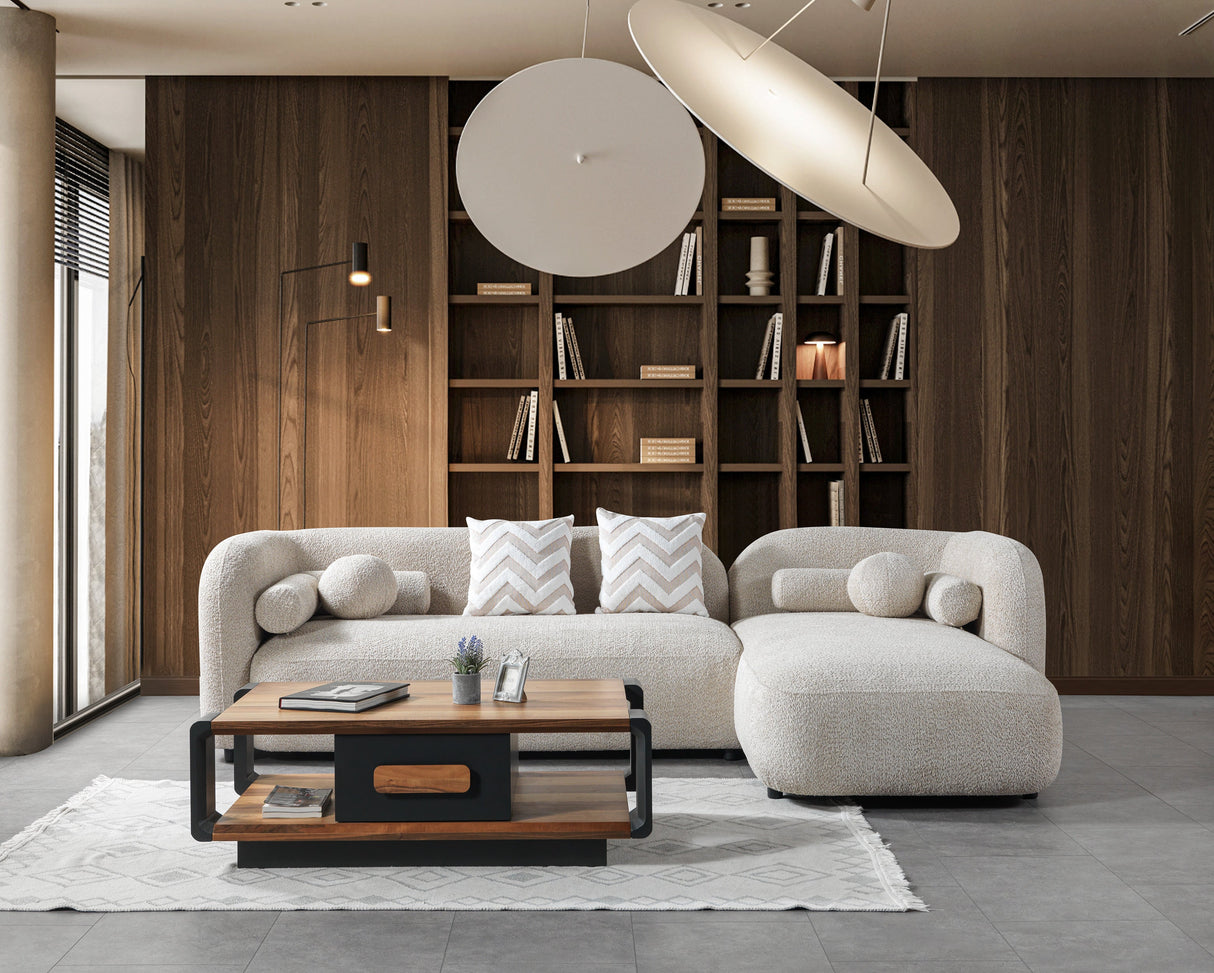 Liva Sand Boucle RAF 110" Sectional from Nova Furniture - Luna Furniture